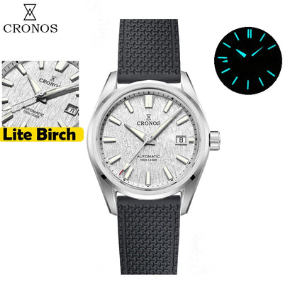 Cronos Men Watch 39mm Automatic Miyota 9015 Movement Wristwatches White Dial Birch Pattern Solid Links Sapphire 10 ATM L6040M