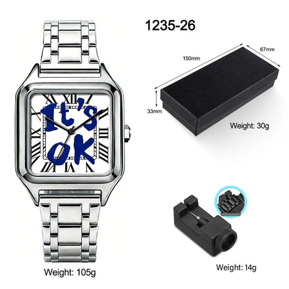 FUCK9.5 Stainless Steel Alloy Square Dial Simple Elegant Ins Style Light Luxury High-end Unisex Square Waterproof Quartz Watch