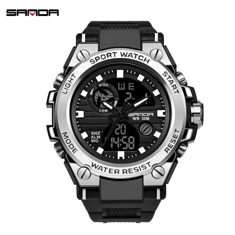SANDA Top Luxury Watches Men Military Army Mens Watch Waterproof Sport Wristwatch Dual Display Watch Male Relogio Masculino