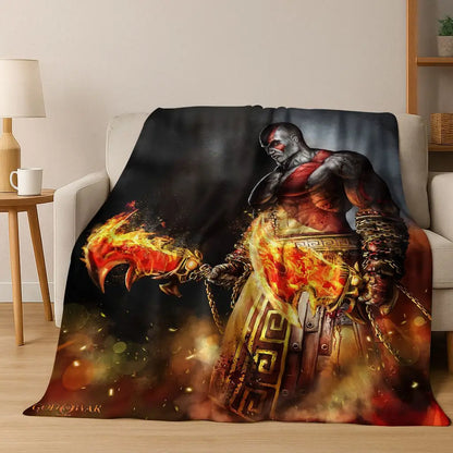 Classics God of War Kratos 3A Game Gamer Flannel Blanket,Warm and Cozy Soft Throw Blanket for Home Bedroom Bed Sofa Kid Gift
