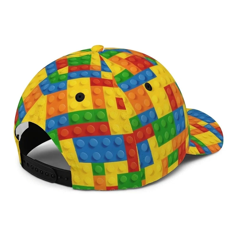 Colorful Building Block Print Kids Baseball Cap Unisex Sun Hat UV Protection Casual Outdoor Toy Lover Fashion Dad Hat