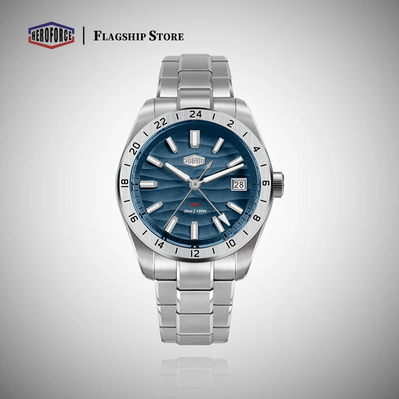HEROFORCE Business Quartz Watch Men Clock GMT Date Luxury Man Wristwatch Waterproof Luminous Stainless Steel Men's Watches Reloj