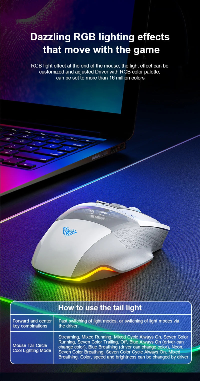 Mysz gamingowa AULA SC550 2.4G, bezprzewodowa mysz z makrami, podświetleniem RGB i ergonomiczną konstrukcją, mysz e-sportowa, akcesoria do PC