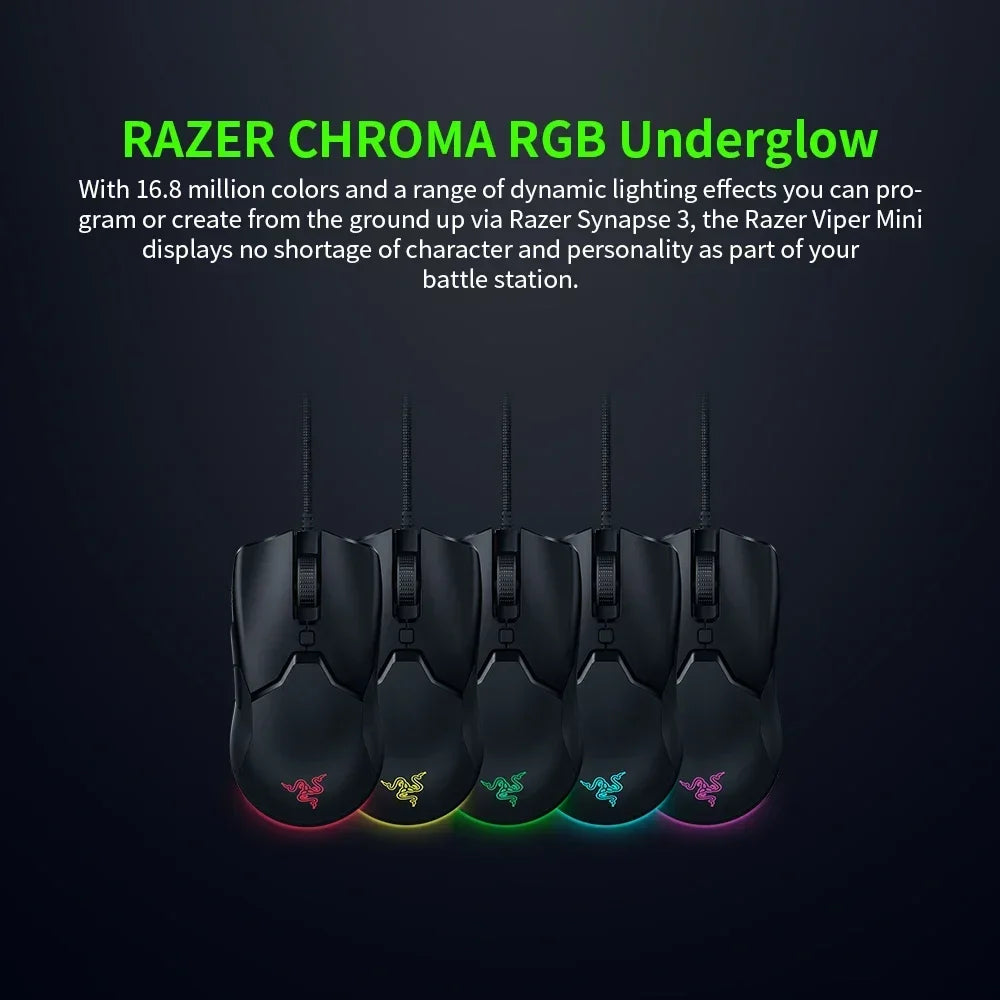 Razer NOVOROČNÍ DÁREK Thunder Snake Viper Mini počítačová e-sportovní kabelová herní myš pro notebook s RGB podsvícením, myš pro menší ruce