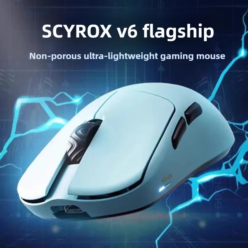 SCYROX V6 neporézní bezdrátová esportovní myš 40g 750IPS s 8k přijímačem, rychlá odezva, PixArt 3950, vysoká kvalita, 8KHz webový ovladač