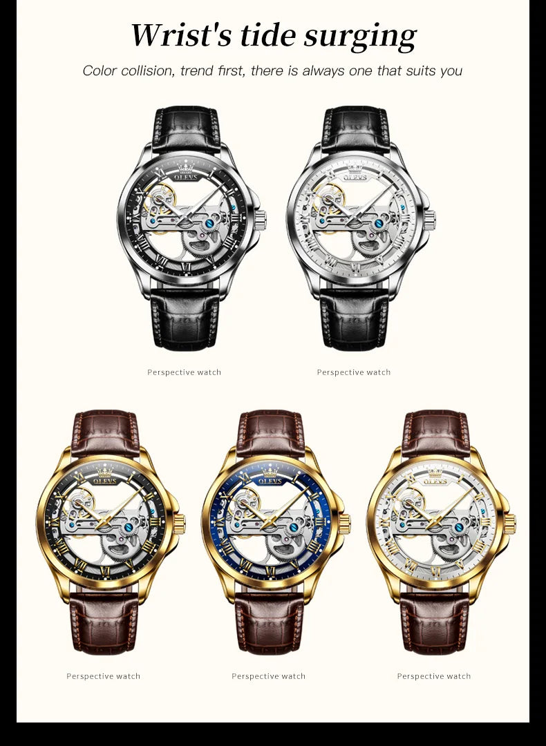 OLEVS 6661 Men Top Brand Watch Luxury All Transparent Hollow Men Mechanical Watch Original Fashion Waterproof Classic Men Watch