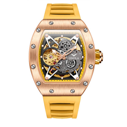 ONOLA Luxury Automatic Watch Men Fashion Hollow Silicone Waterproof Mechanical Watch Men Military Sports Watch Clock