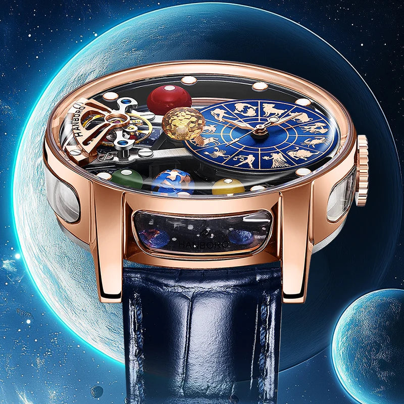 HANBORO Celestial Series 12 Constellation Men's Fully Automatic Mechanical Watch with Starry Sky Night Light Trend Watch