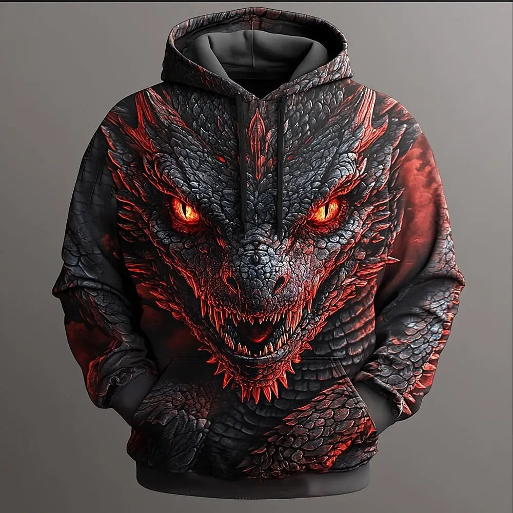 Pánské mikiny s kapucí Dragon 3D – módní, stylové, na každodenní nošení, s dlouhým rukávem, kulatým výstřihem, na večírky, svátky, streetwear, podzim, zima, tepláková souprava, kabát