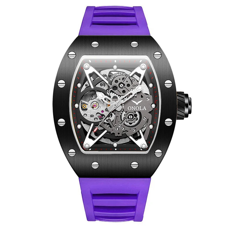 ONOLA Luxury Automatic Watch Men Fashion Hollow Silicone Waterproof Mechanical Watch Men Military Sports Watch Clock