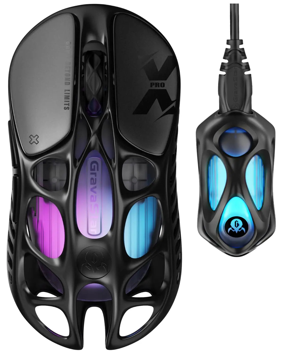 GravaStar Mercury X Pro trijų režimų belaidė žaidimų pelė, 8K imtuvas, lengvas magnio lydinio korpusas, ilga baterijos veikimo trukmė, RGB žaidimams