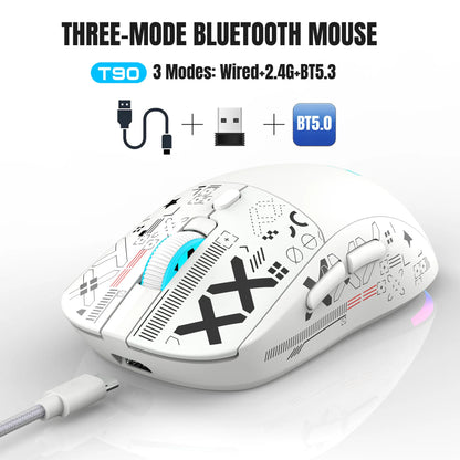 3 tilstande Bluetooth-gamingmus, genopladelig 2.4G USB trådløs mus med RGB-baggrundsbelysning til iPad, tablet, laptop og computer