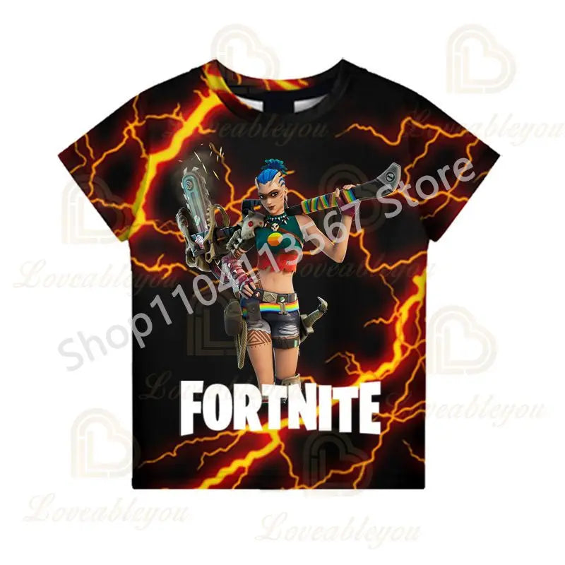 T-shirt de Verão F-Fortnited para Crianças 100-160cm, Promoção Especial, para Meninos, Bebés e Crianças Pequenas, T-shirts Divertidas de Gaming, Moda para Meninas e Meninos, Presente de Aniversário