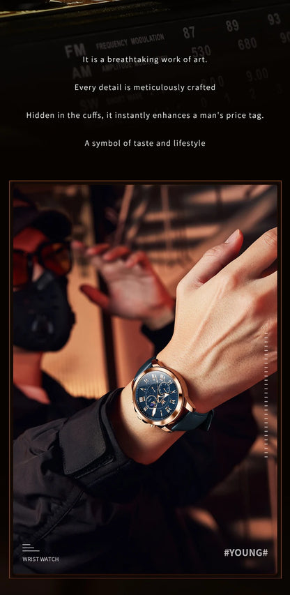 OLEVS 3632 Men Watch Elegant Luxury Sport Quartz Watch Scale Waterproof Luminous Automatic Date Moon Belt Watch Gifts Original