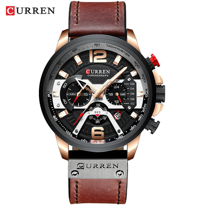Relógio para homem CURREN 8329 – Estilo desportivo descontraído, design militar, bracelete em pele, cronógrafo na moda, relógio de luxo de grande marca