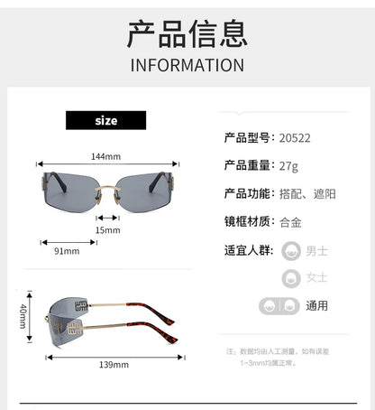 New Frameless Curved Metal Square Sunglasses Women Rimless Cutting Personality Glasses Fashion Brand Design Y2K Punk Sun Glasses