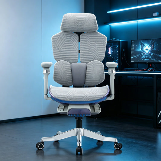 Chaise de bureau ergonomique de gaming à dossier haut en mesh noir, avec accoudoirs réglables 6D, inclinable et repose-pieds, pour le bureau et le gaming