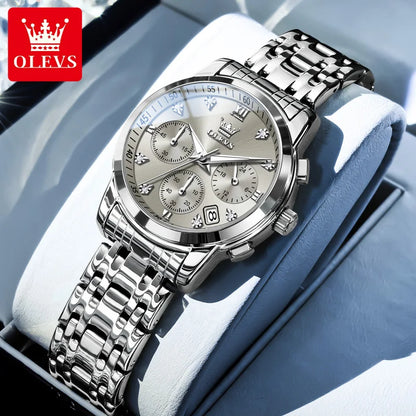 OLEVS 2858 Chronograph Quartz Wristwatches for Woman Fashion Elegant Classic Auto Date Waterproof Stainless Steel Women's Watch