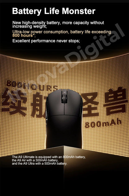 ATK Dragonfly A9 Ultimate vezeték nélküli gaming egér A9 Air PAW3950, ultrakönnyű ergonomikus e-sport gamer FPS egér CSGO-hoz A9 Ultra