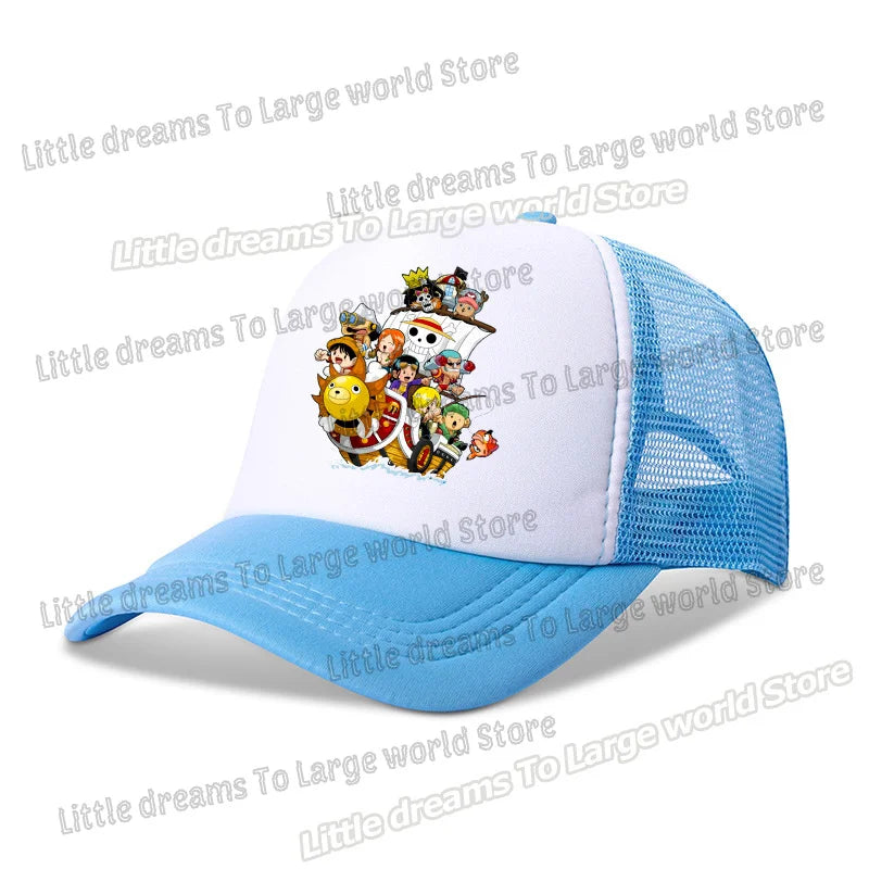 One Piece Baseball Cap Kids Anime Printed Adjustable Mesh Hat Visors Peaked Caps Sunshade Hats Outdoor Headwear Accessories Gift