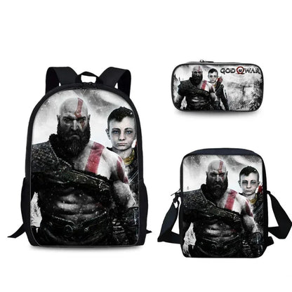 Game God of War Schoolbag Backpack Lunch Bag Pencil Case Set Gift for Kids Students