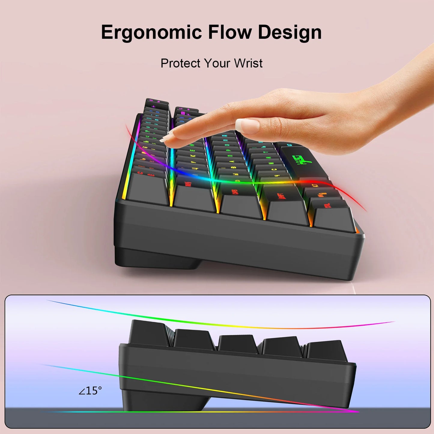 68-Key Russian English Mechanical Gaming Keyboard Dual Language Keyboard RGB Backlit Gaming Mechanical Keyboard for Gaming