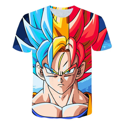 T-shirt Dragon Ball para Criança, Top Tee Anime Figures Son Goku Super Saiyan, T-shirt para Rapaz, Roupa Infantil de Verão de Manga Curta