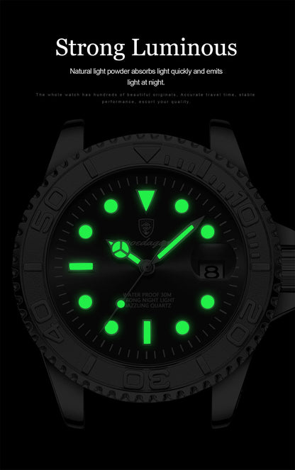 POEDAGAR Luxury Men's Watch Stainless Steel Date Quartz Fashion Watches For Man Waterproof Luminous Business Male Watch+Box Gift
