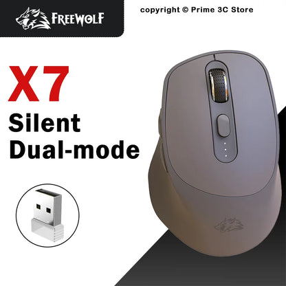 Bezdrôtová myš FREEWOLF X7 Bluetooth 2.4G, dvojrežimová, tichá, nabíjateľná, 4000DPI, indikátor batérie, ergonomická, pre PC, Mac a notebooky