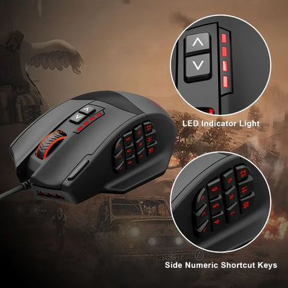 E-YOOSO X-39 programmerbar gamingmus, trådbunden RGB-mus med 18 knappar, 8 avtagbara vikter, 5 DPI, ergonomiskt grepp för dator