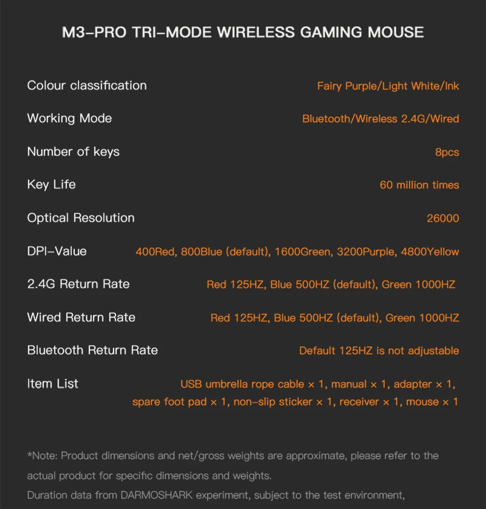 Darmoshark M3Pro -pelihiiri 2.4G BT Wireless Tri-Mode PAW3395 -sensorilla N52840 26000DPI, isokätinen makroajurihiiri pelaamiseen