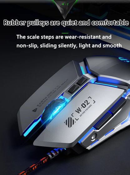 Inphic W2 2. generace USB kabelová herní myš, tiché kliknutí, kovový styl, 6 tlačítek s programováním maker, 8800DPI
