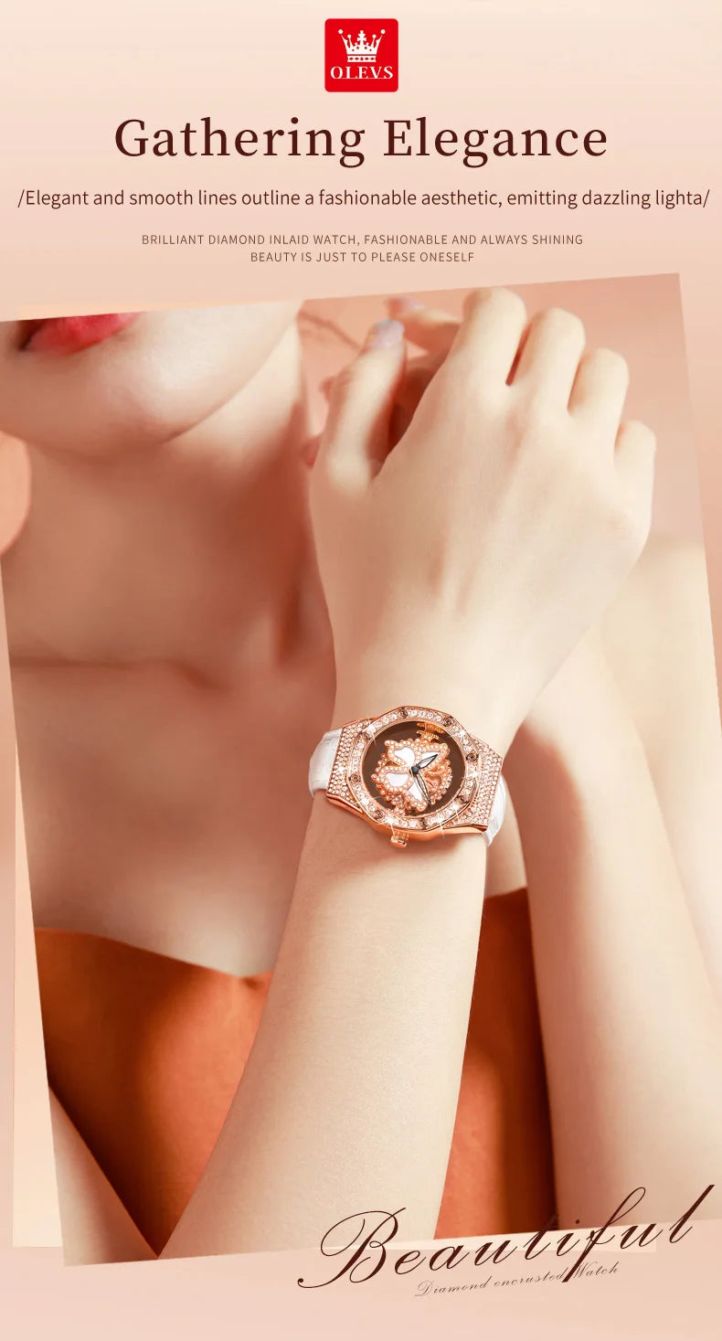 OLEVS 9996 Watch Elegant  Luxury Woman Skeleton Quartz Watch Scale Waterproof Luminous Diamond Dial Ladies Watch Gifts Original