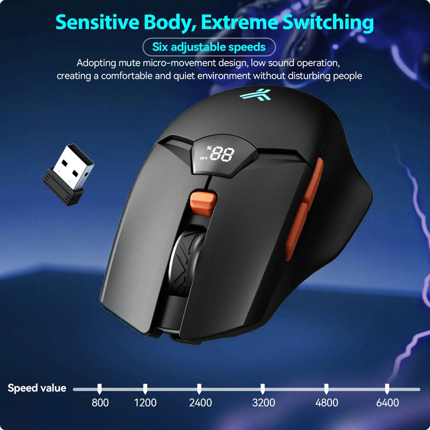 Trådløs Bluetooth-mus med digital batterivisning, lydløs ergonomisk mus til PC, bærbar computer og gaming, 2.4G/Bluetooth 5.0