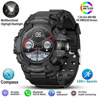 New Military Sports Smart Watch Men 100+ Sports Outdoor Fitness Compass Heart rate BT Call Waterproof Smartwatch For iOS Android