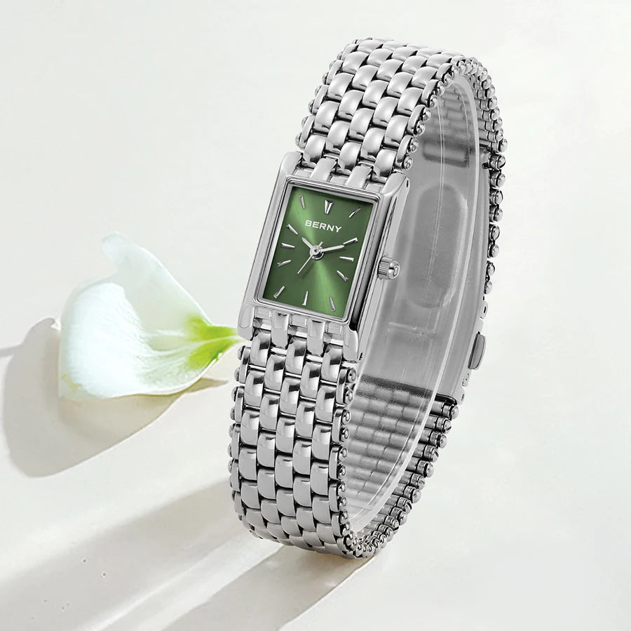 BERNY Square Watch for Women Quartz Ladies Wristwatches Stainless Steel Women Small Dial Watch Luxury Casual Fashion Watches