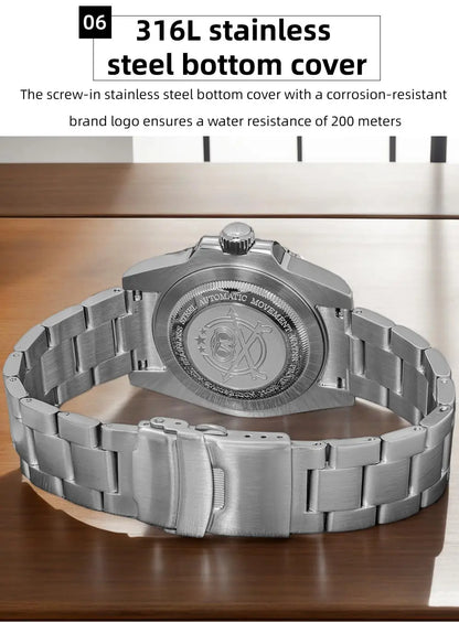 ADDIESDIVE Men's Diver's Watch 200m Sapphire Luminous Ceramic Bezel Men's Analog Mechanical Watch Stainless Steel Diving Watches