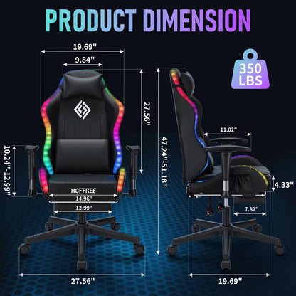250Lbs Load LED Gaming Chair for Children 8-15Years, Adjustable Gamer Chair with LED Lighting, Footrest & Lumbar Support