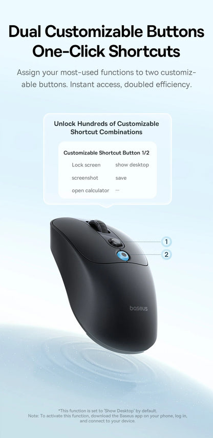 【NOVINKA】Baseus EM2 ergonomická bezdrátová myš Bluetooth 5.3 2.4G nabíjení Type-C ultralehká tichá myš s přizpůsobitelným tlačítkem