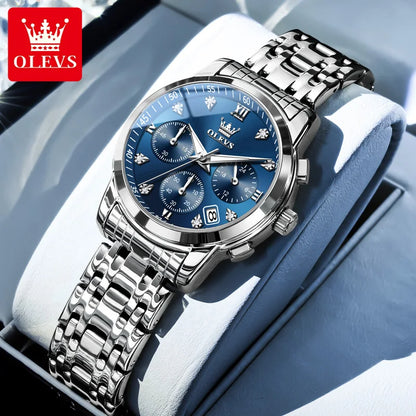 OLEVS 2858 Chronograph Quartz Wristwatches for Woman Fashion Elegant Classic Auto Date Waterproof Stainless Steel Women's Watch
