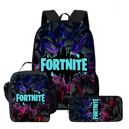 Fortnite Cartoon 3pcs Backpack Set for Boys Girls Unisex Including School Bag Lunch Bag Pencil Case Suitable for ages 5-8
