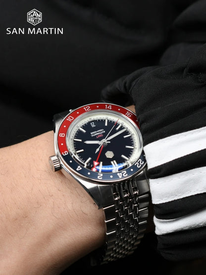 San Martin 39.5mm Limited Edition Full Lume Dial Automatic Mens Watch NH34 GMT 6H Date 10Bar Luxury Kol Saati SN0116W