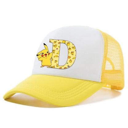 Pokemon Pikachu Peaked Cap Cartoon A-Z Letter Baseball Caps Fashion Summer Breathable Mesh Hat Parent-child Hat Peacoat Kid Gift