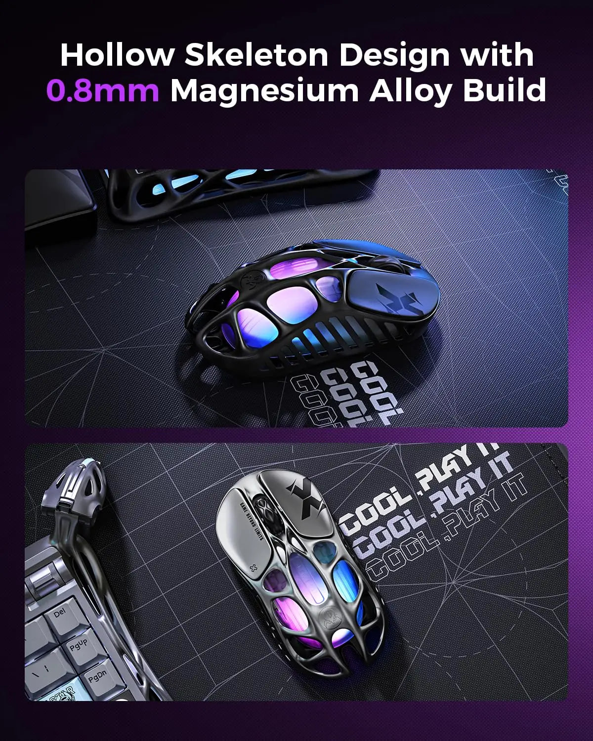 Mysz gamingowa bezprzewodowa GravaStar Mercury X – sensor PAW 3950 32,000 DPI, częstotliwość odpytywania 1000Hz, tylko 49g, pusta konstrukcja F ze stopu magnezu