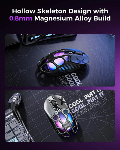 Mysz gamingowa bezprzewodowa GravaStar Mercury X – sensor PAW 3950 32,000 DPI, częstotliwość odpytywania 1000Hz, tylko 49g, pusta konstrukcja F ze stopu magnezu