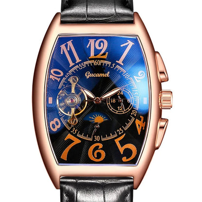 Luxury Hollow Automatic Mechanical Watch Men Tourbillon Clock Fashion Soft Leather Strap Business Watches Male Relogio Masculino