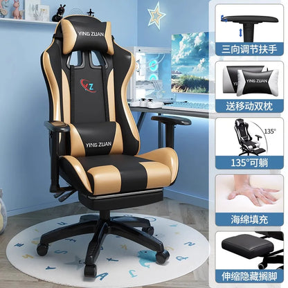 Scaun de gaming, scaun pentru computer, șezut confortabil rabatabil, pentru jocuri și live streaming, dormitor, studenți, acasă, ergonomie pentru stat prelungit pe scaun