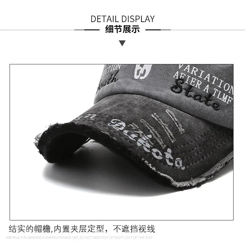 Vintage Embroidery Letter Bull Washed Baseball Cap, Retro Sun Hat for Men Women, Casual Hip Hop Peak Cap