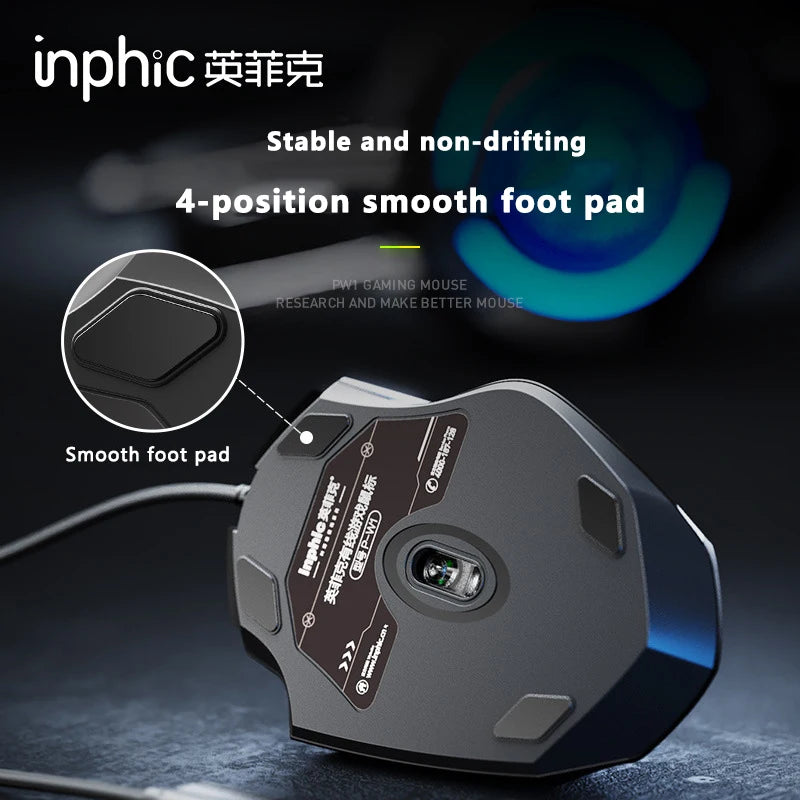Inphic W1 Wired Mouse Esports Gaming Mouse Macro Programming Definition to Adjust DPI Silent Office Mouse