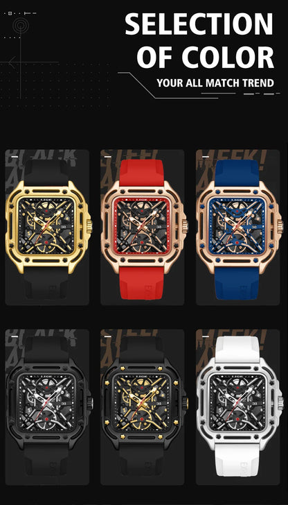 LIGE New Fashion Men Watches Luxury Large Dial Square Design Quartz Watch Casual Silicone Band Men's Sports Watches Reloj Hombre